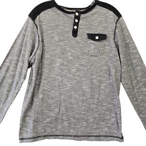 Distortion Gray Back Shirt Button Henley Casual Knit Long Sleeves Womens Size M